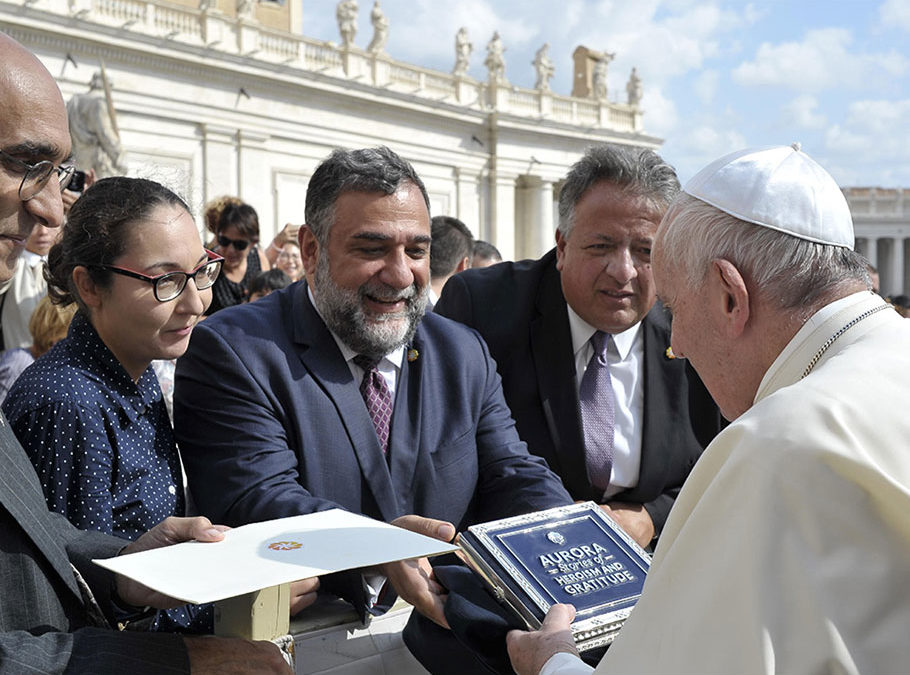 Dr. Tom, With Aurora Delegation, Receives Blessing from Pope Frances